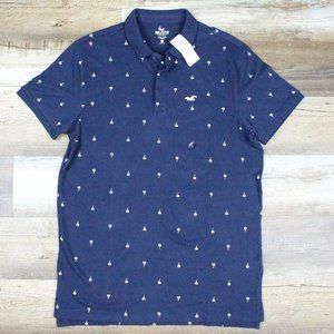 NWT Hollister Navy W/White palm Trees Polo Sz M
